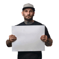 AI generated Man holding an empty placard isolated on transparent background png