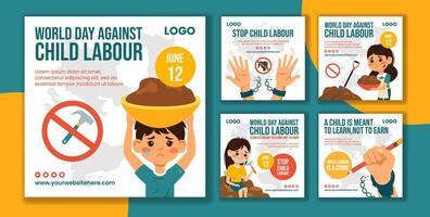 Against Child Labour Social Media Post Flat Cartoon Hand Drawn Templates Background Illustration vector
