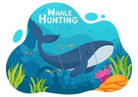 Whale Hunting Vector Illustration with the Activity of Hunting Whales to Obtain Products that Humans can use by Illegally in Flat Cartoon Background