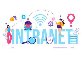 Intranet Internet Network Connection Technology Vector Illustration to Share Confidential Company Information and Website in Flat Cartoon Background