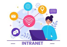 Intranet Internet Network Connection Technology Vector Illustration to Share Confidential Company Information and Website in Flat Cartoon Background