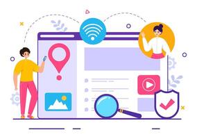Intranet Internet Network Connection Technology Vector Illustration to Share Confidential Company Information and Website in Flat Cartoon Background