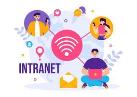 Intranet Internet Network Connection Technology Vector Illustration to Share Confidential Company Information and Website in Flat Cartoon Background