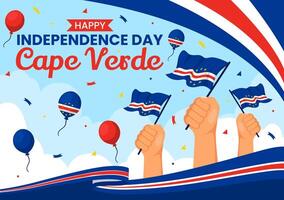 Happy Cape Verde Independence Day Vector Illustration on July 5 with Waving Flag and Ribbon in National Holiday Flat Cartoon Background