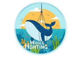 Whale Hunting Vector Illustration with the Activity of Hunting Whales to Obtain Products that Humans can use by Illegally in Flat Cartoon Background