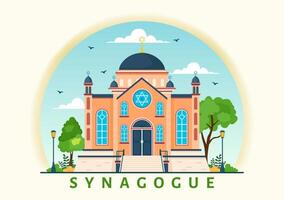 Synagogue Building or Jewish Temple Vector Illustration with Religious, Hebrew or Judaism and Jew Worship Place in Flat cartoon Background