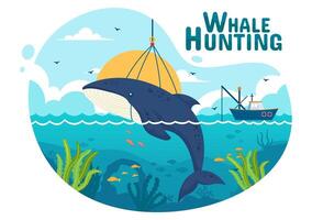 Whale Hunting Vector Illustration with the Activity of Hunting Whales to Obtain Products that Humans can use by Illegally in Flat Cartoon Background