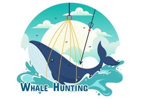 Whale Hunting Vector Illustration with the Activity of Hunting Whales to Obtain Products that Humans can use by Illegally in Flat Cartoon Background