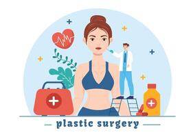 el plastico cirugía vector ilustración de médico quirúrgico operación en el cuerpo o cara como previsto utilizando avanzado equipo en dibujos animados antecedentes