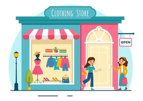 Clothing Store Vector Illustration by Shopping for Clothes or Dresses for Fashion Styles Women or Men in Flat Cartoon Background Design