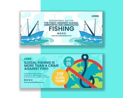 Illegal Against Fishing Horizontal Banner Cartoon Hand Drawn Templates Background Illustration vector