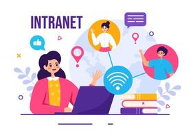 Intranet Internet Network Connection Technology Vector Illustration to Share Confidential Company Information and Website in Flat Cartoon Background