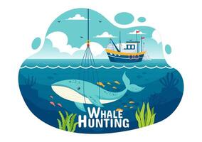 Whale Hunting Vector Illustration with the Activity of Hunting Whales to Obtain Products that Humans can use by Illegally in Flat Cartoon Background