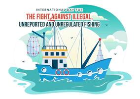 International Day for the Fight Against Illegal, Unreported and Unregulated Fishing Vector Illustration with Rod Fish in Flat Cartoon Background