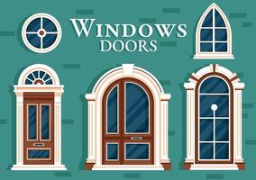 House Architecture Vector Illustration with Doors and Windows Various Shapes, Colors and Sizes in Flat Cartoon Background