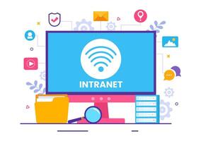 Intranet Internet Network Connection Technology Vector Illustration to Share Confidential Company Information and Website in Flat Cartoon Background