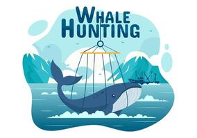 Whale Hunting Vector Illustration with the Activity of Hunting Whales to Obtain Products that Humans can use by Illegally in Flat Cartoon Background