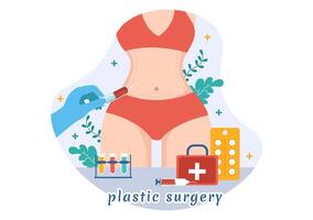 el plastico cirugía vector ilustración de médico quirúrgico operación en el cuerpo o cara como previsto utilizando avanzado equipo en dibujos animados antecedentes