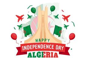 Happy Algeria Independence Day Vector Illustration with Waving Flag and Map in National Holiday Flat Cartoon Background Design