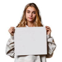 AI generated Girl holding an empty placard isolated on transparent background png