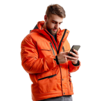 ai généré homme avec Orange veste isolé sur transparent Contexte png