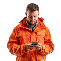 ai generiert Mann mit Orange Jacke isoliert auf transparent Hintergrund png