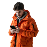 ai generiert Mann mit Orange Jacke isoliert auf transparent Hintergrund png