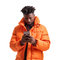 ai généré homme avec Orange veste isolé sur transparent Contexte png