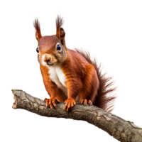 ai generato scoiattolo su ramo isolato su trasparente sfondo png