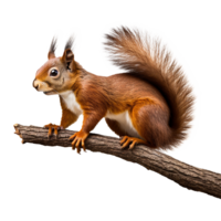 AI generated Squirrel on branch isolated on transparent background png