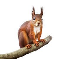 AI generated Squirrel on branch isolated on transparent background png