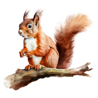 AI generated Squirrel on branch isolated on transparent background png