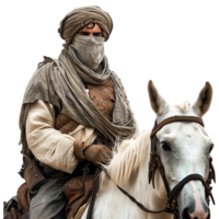 AI generated Islamic soldier horse rider isolated on transparent background png