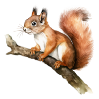 AI generated Squirrel on branch isolated on transparent background png