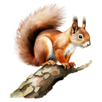 AI generated Squirrel on branch isolated on transparent background png