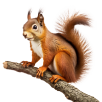 AI generated Squirrel on branch isolated on transparent background png