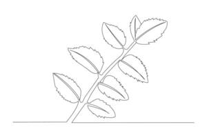 Leaves branch continuous one line art vector illustration. Leaf outline vector isolated on white background.