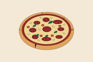 Vector illustration of whole pizza. Simple pizza flat icon. Pizza doodle in cartoon style.
