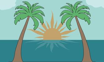 Palm trees with ocean summer landscape vector. Sunset view with ocean background vector