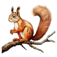 AI generated Squirrel on branch isolated on transparent background png