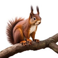 AI generated Squirrel on branch isolated on transparent background png