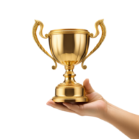 AI generated Hand holding trophy isolated on transparent background png