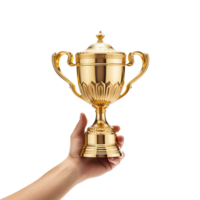 AI generated Hand holding trophy isolated on transparent background png