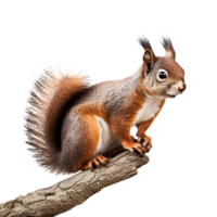 AI generated Squirrel on branch isolated on transparent background png