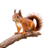 AI generated Squirrel on branch isolated on transparent background png