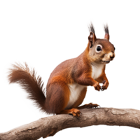 AI generated Squirrel on branch isolated on transparent background png