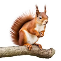 AI generated Squirrel on branch isolated on transparent background png