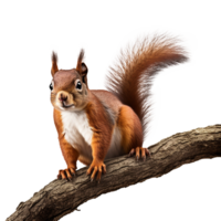 AI generated Squirrel on branch isolated on transparent background png