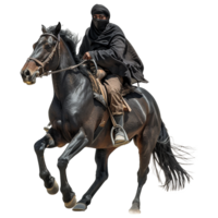 AI generated Islamic soldier horse rider isolated on transparent background png