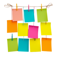 AI generated Empty colored paper sheets for notes hanging isolated on transparent background png